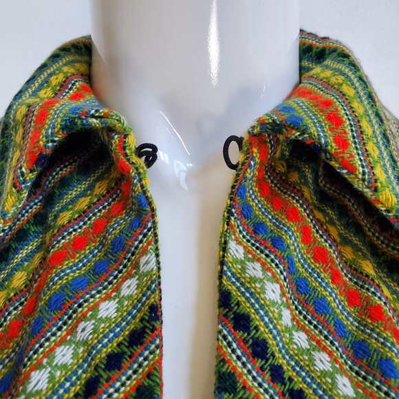 Vintage 70's Green Striped Poncho - Picture 6 of 7